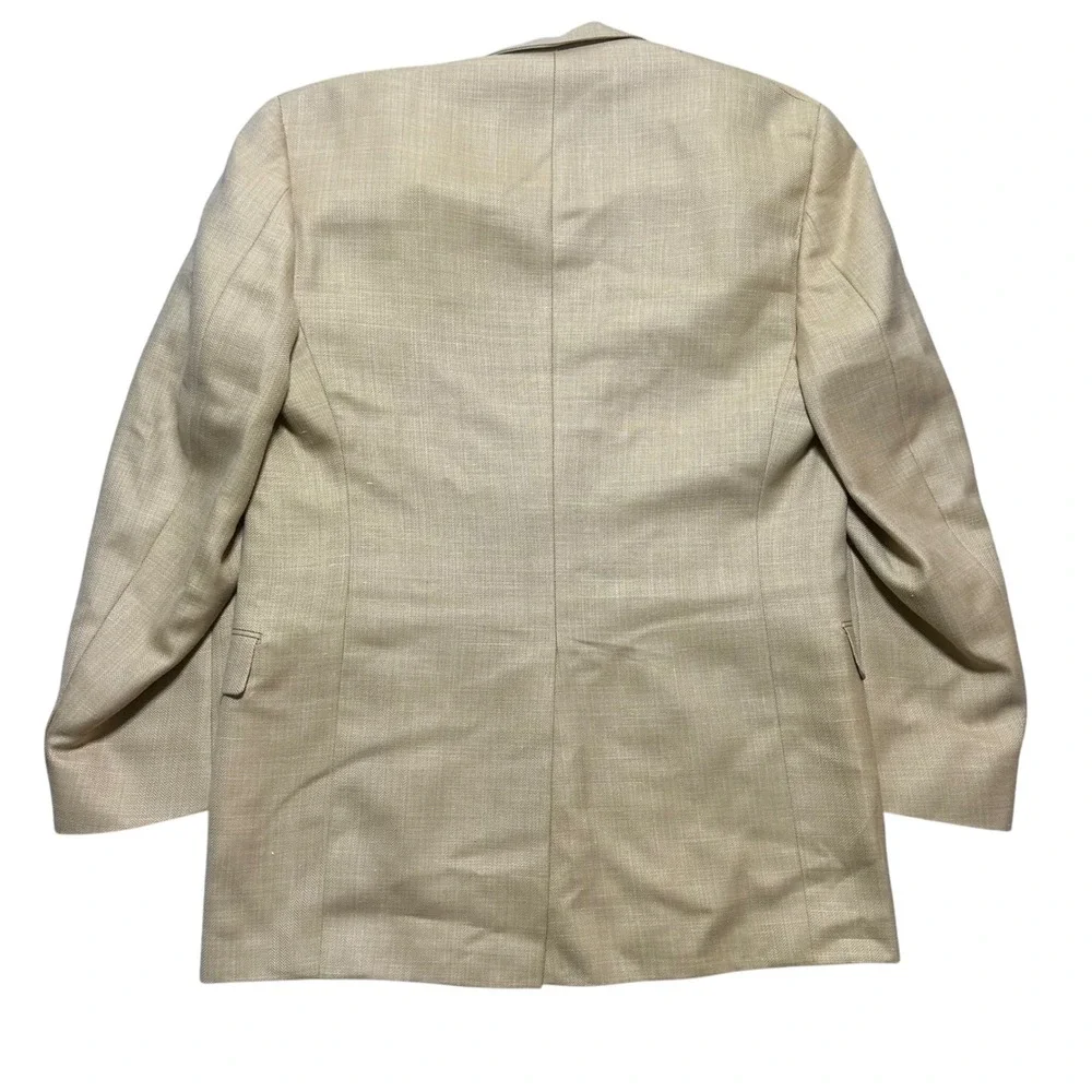 Hart Schaffner Marx Mens 44L Silk Comfort Blazer Jacket Tan Herringbone Made USA